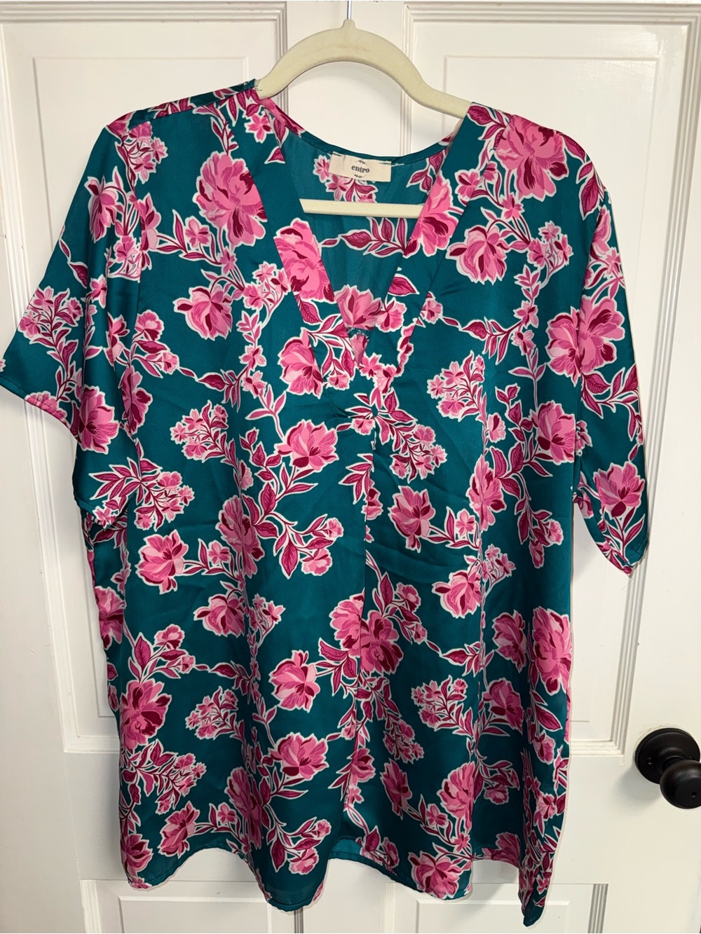 entro Teal Tunic with Pink Floral Print size XL